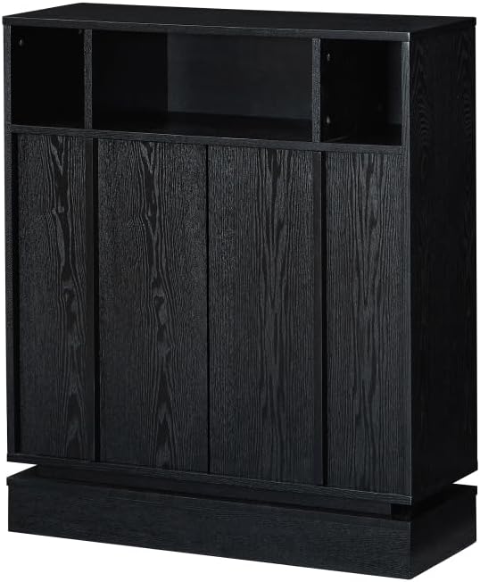 Small Sideboard Buffet Cabinet with Storage, 31.7" Farmhouse Accent Cabinet with 2 Doors, Adjustable Shelves and Open Shelf for Dining Room, Kitchen, Living Room and Entryway, Black
