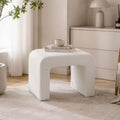 Modern Boucle Ottoman Footstool, 24" Arched Upholstered Vanity Stools for Makeup Room, Small Foot Rest for Entryway, Living Room, Bedroom (Fully Assembled)，White