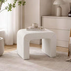 Modern Boucle Ottoman Footstool, 24" Arched Upholstered Vanity Stools for Makeup Room, Small Foot Rest for Entryway, Living Room, Bedroom (Fully Assembled)，White