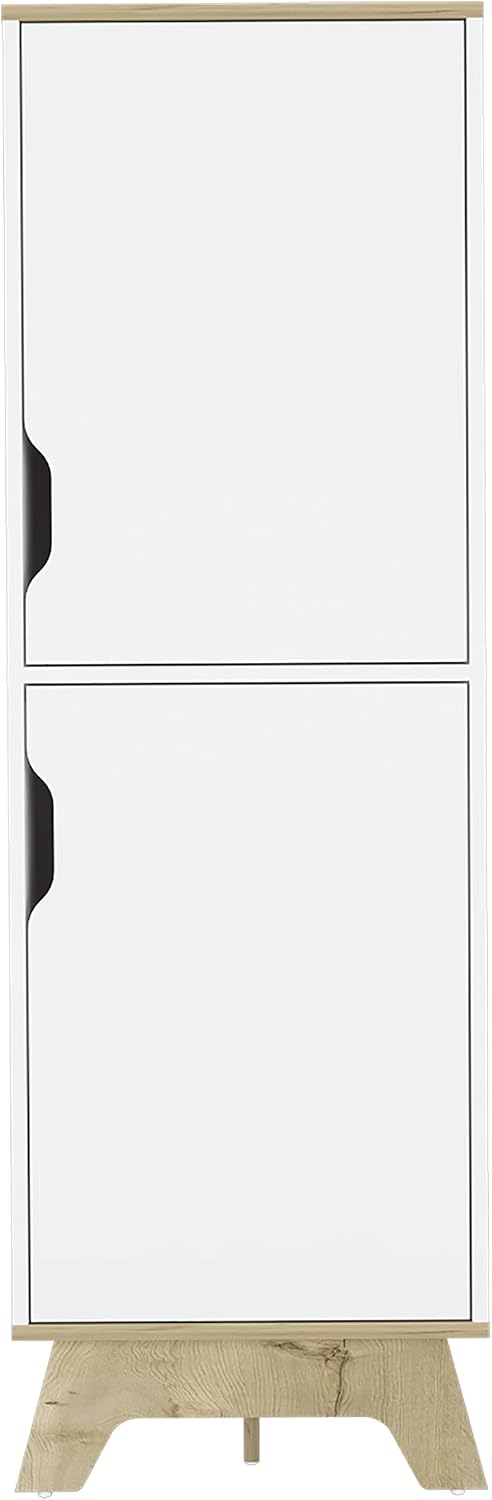 FM FURNITURE British Single Kitchen Pantry with 4 Shelves, and Double Doors Cabinet, Light Oak/White