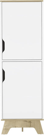 FM FURNITURE British Single Kitchen Pantry with 4 Shelves, and Double Doors Cabinet, Light Oak/White