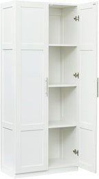 White Pantry Cabinet with 2 Doors and Adjustable Shelves, 70.87" Tall Kitchen Storage Cabinet, Freestanding Cupboard for Kitchen, Dining, Living, Bathroom and Laundry