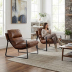 LukeAlon Modern PU Leather Accent Armchair, Black | Pu Leather Upholstered Living Room Chair With Metal Base & Thickened Cushion, Comfy Single Lounge Sofa for Bedroom, Office