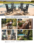 KINGYES Oversized Outdoor Rocking Chairs Set of 2, HDPE Porch Rocker, Black | - Rocking Chairs for Outdoor with Wide Seat - 350LBS Support for Adults