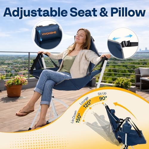 VIVOHOME Reclining Hammock Camping Chair, Portable Rocker Chair for Outdoor | Foldable, Supports 400 lbs, 600D Breathable Mesh, Cup Holder