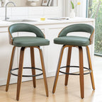 Set of 2 Swivle Counter Stools, 25" Counter Height Bar Stools with Upholstered Seat Bentwood Frame Mid Century Modern Stools for Kitchen Island, Counter, Green
