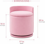 Vanity Chair with Storage and Back 360°Swivel Makeup Chair 17" D x 17" W x 20" H Soft Seat Ottoman Small Side Table Hallway Footstools for Living Room Makeup Room (Pink)