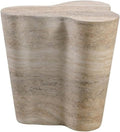 MAKLAINE Transitional Faux Travertine End Table, Tan Finish, Concrete Material, Short Free-Form Shape, Minimalist Style, Handmade for Modern Living Room Décor