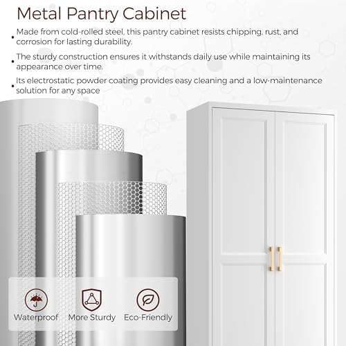 71" Tall Metal Kitchen Pantry Cabinet, Storage Cabinet with Doors | Kitchen Cabinet with 4 Adjustable Shelves, Food Pantry Cabinet, Cupboard for Kitchen,Dining Room, Living Room, Office, School