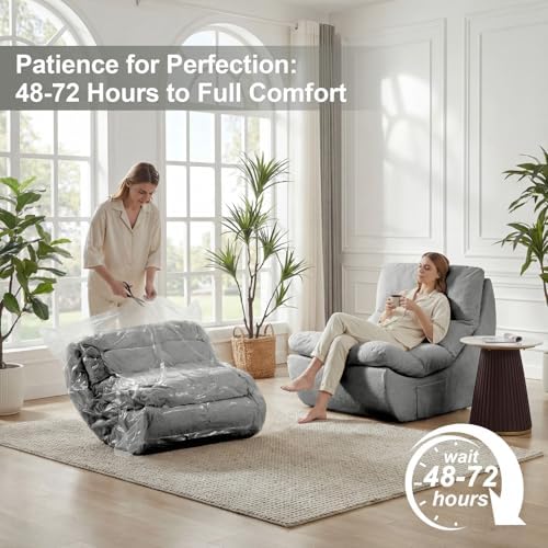 Comfy Reading Chair for Adults, Modular Sectional Sofa Bean Bag Chair, Cloud Couch Style with High Rebound Foam, Single Seat Compressible Sofa for Living Room & Bedroom, Grey