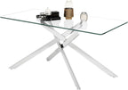 61" Rectangle Glass Dining Table for 4-6, Luxury Kitchen Table with Tempered Glass Top and Silver Metal Cross Legs, Modern Glass Dinner Table for Kitchen Dining Room Small Apartment