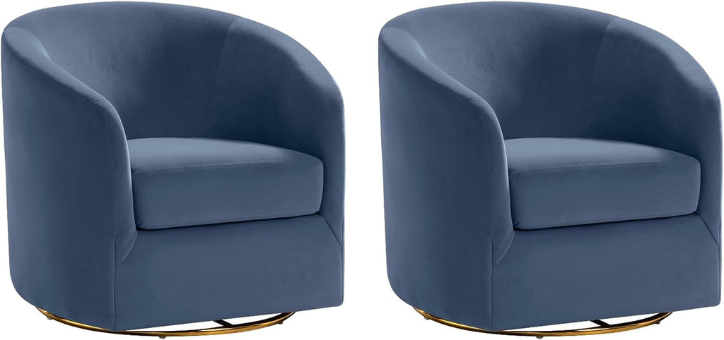 HULALA HOME Swivel Accent Chair with Gold Metal Base, Set of 2 Contemporary Velvet Curved Swivel Barrel Chair, Upholstered Club Armchair, Leisure Single Sofa for Living Room, Bedroom(Slate-Blue)