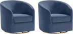 HULALA HOME Swivel Accent Chair with Gold Metal Base, Set of 2 Contemporary Velvet Curved Swivel Barrel Chair, Upholstered Club Armchair, Leisure Single Sofa for Living Room, Bedroom(Slate-Blue)
