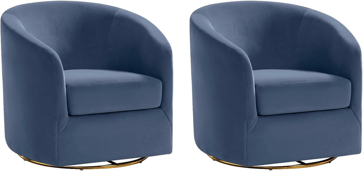 HULALA HOME Swivel Accent Chair with Gold Metal Base, Set of 2 Contemporary Velvet Curved Swivel Barrel Chair, Upholstered Club Armchair, Leisure Single Sofa for Living Room, Bedroom(Slate-Blue)