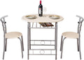 VINGLI 3 Piece Dining Set, Small Kitchen Table Set for 2, Breakfast Table Set, Kitchen Wooden Table with 2 Chairs for Small Space/Dining Room/Apartment, Metal Frame, Wine Rack, Beige