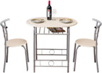 VINGLI 3 Piece Dining Set, Small Kitchen Table Set for 2, Breakfast Table Set, Kitchen Wooden Table with 2 Chairs for Small Space/Dining Room/Apartment, Metal Frame, Wine Rack, Beige