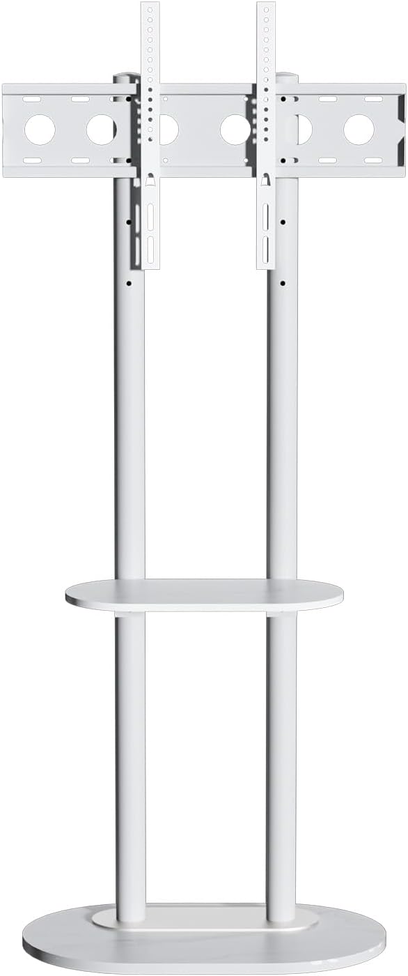 unho White Floor TV Stand with Shelf for 45-75 inch Flat LCD LED Screen TVs | Sintered Stone TV Stands Height Adjustable Heavy Base Standing TV Mount VESA 600x400 for Restroom Meeting Bedroom