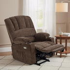 MCombo Power Lift Recliner Chair for Elderly 7095 (Medium, Coffee) | Stand Assistance, Heat and Massage, 4.7" Extra Footrest, USB Charge Ports, Cup Holders, Side Pockets, Fabric, Easy Assembly