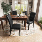 LEEMTORIG Set of 4 Upholstered Parsons Dining Chairs, Faux Leather Dining Room Kitchen Side Chair with Nail-Head Trim for Living Room Bedroom Outdoor Lounge Guest Cafe, Midnight Black CY-1122-BK02