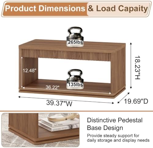 FATORRI Coffee Table and TV Stand Bundle for Living Room, Walnut TV Console Entertainment Center with Storage Shelf, Fluted Rectangular Center Table Set, 2-Piece Furniture Set