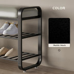 shoe bench,entryway bench with shoe storage,modern shoe rack bench with cushion upholstered padded seat 3 Tier metal shoe storage bench for entryway, hallway,front door (31.5*12.5*20.4, black)