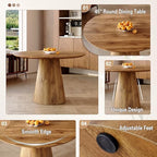 45" Round Dining Table, Round Pedestal Dining Table for 4 | One-Piece Round Tabletop, Wood Grain Finish, Stable Pedestal Base, Easy Assembly, for Kitchen Dining Room