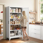 Yizosh Metal Storage Cabinet with Doors and 4 Adjustable Shelves - 75" White Kitchen Pantry Storage,4-Tier Tall Steel Cabinet Locker for Kitchen,Living Room,Dining Room