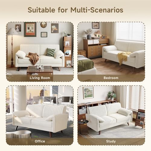 ONBRILL 64.5" Loveseat Sofa, Chenille Loveseat Couch for Living Room, Beige