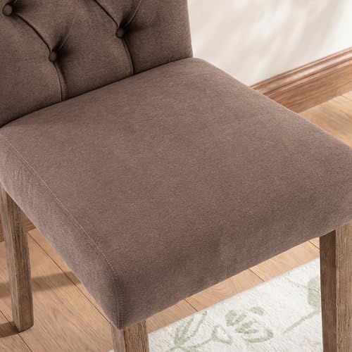 Tufted Dining Chair Fabric Button Upholstered Modern Kitchen Diner Set of 2 | Sturdy Wood Legs, Button High Back Side Chair, Living Room Restaurant Farmhouse Cafe, Mid Century Parsons Accent Stylish