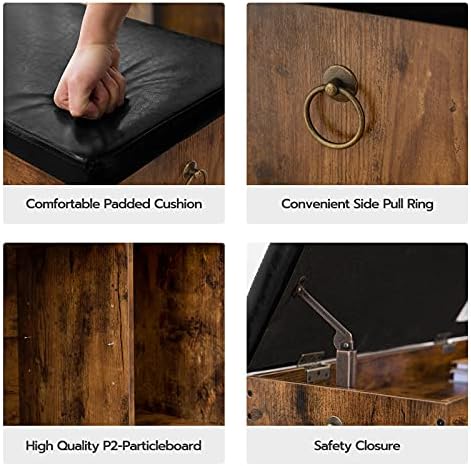 HOOBRO Shoe Storage Bench with Cushion, 32.3'' Entryway Bench with Lift Top Hidden Storage and Adjustable Shelves, Wooden Shoe Rack Bench for Entryway Bedroom, Rustic Brown and Black BF40HX01