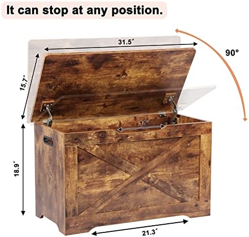 Timberer 31.5" Storage Chest, Wooden Storage Bench, Entryway Shoes Bench | Storage Trunk with 2 Safety Hinges, for Living Room, Bedroom, 15.7 x 31.5 x 18.9 Inches, Rustic Brown