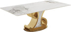 Tribesigns 78.74" Sintered Stone Dining Table for 8-10, Modern Luxury White & Gold Kitchen Table with Natural Tan Veining Tabletop & Stainless Steel Pedestal (Only Table)