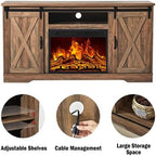 AMERLIFE Farmhouse 5 Piece Living Room Table Set, 59" TV Stand, Barnwood | TV Console for Living Room with 23" Electric Fireplace, 40" Coffee Table and 2 End Tables with Charging Station and USB Ports