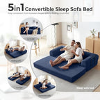 79" Convertible Sofa Bed, Couch for Small Living Room | Corduroy Loveseat Sleeper Sofa, Modular Futon Couch with 2 pillow, Pull Out Couch No Assembly (Navy Blue)