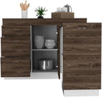 Grecia Kitchen Base Cabinet, 3 Drawers, 2 Shelves - White/Dark Walnut