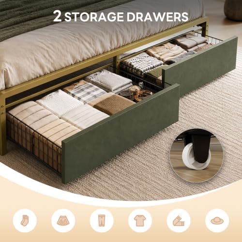 LIKIMIO King Size Bed Frame with 2 Drawers and Charging Station