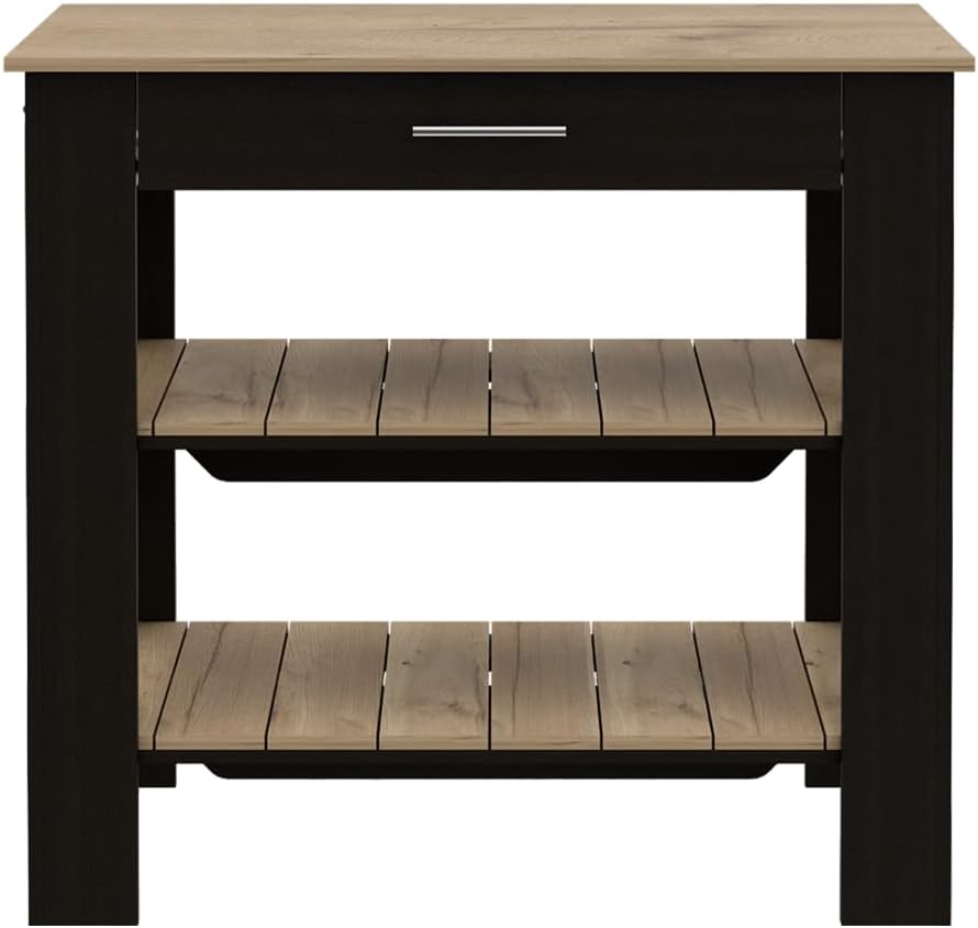 Kitchen Island 40 with Two Shelves One Drawer Four Legs | Includes two open shelves and one drawer for organized storage