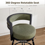 Flouki Swivel Counter Height Bar Stools Set of 2, Upholstered 26.6" Modern Counter Stools with Arms, Linen Barstools with Back and Metal Base for Kitchen Island, Dining Room, Green Linen Fabric
