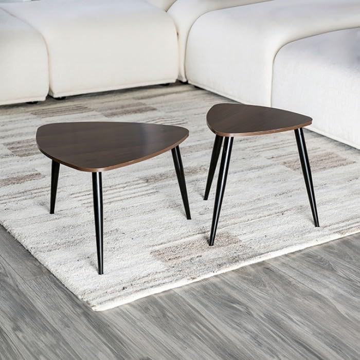 2pc Contemporary Nesting Tables Metal and Solid Wood Natural Black | Space-saving nesting design with metal and solid wood construction