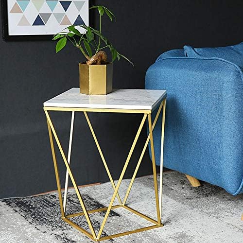 Telephone Table, Square Marble Side Table Nordic Modern Living Room Bedroom Corner Table Telephone Table Bedside Table Balcony Iron Art Coffee Table,15.7"×15.7(White