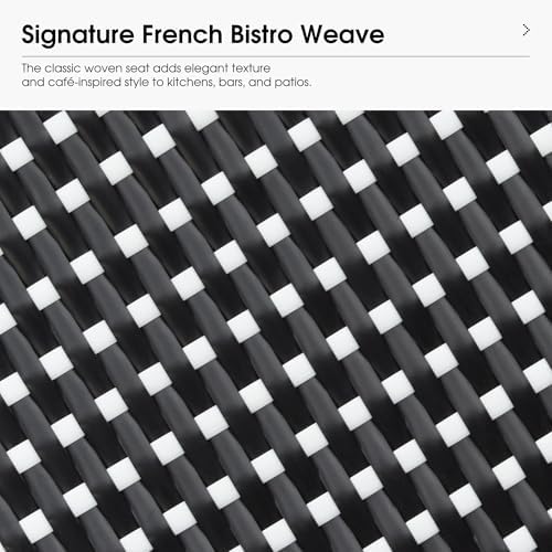 PURPLE LEAF Bar Stools 29" Round French Set of 2 Backless, Black | White Finish, Fade-Resistant Rattan Weave, Weather-Resistant Aluminum, Rustproof, Stackable Design, Wipe-Clean, No Assembly