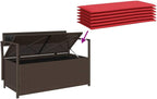 PE Rattan Patio Storage Bench with Cushion, Outdoor Seat for Cushions and Garden Supplies, Waterproof Inner Bag and Gas Spring Lid