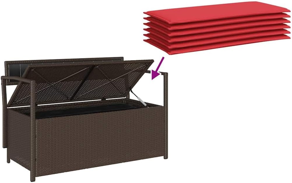 PE Rattan Patio Storage Bench with Cushion, Outdoor Seat for Cushions and Garden Supplies, Waterproof Inner Bag and Gas Spring Lid