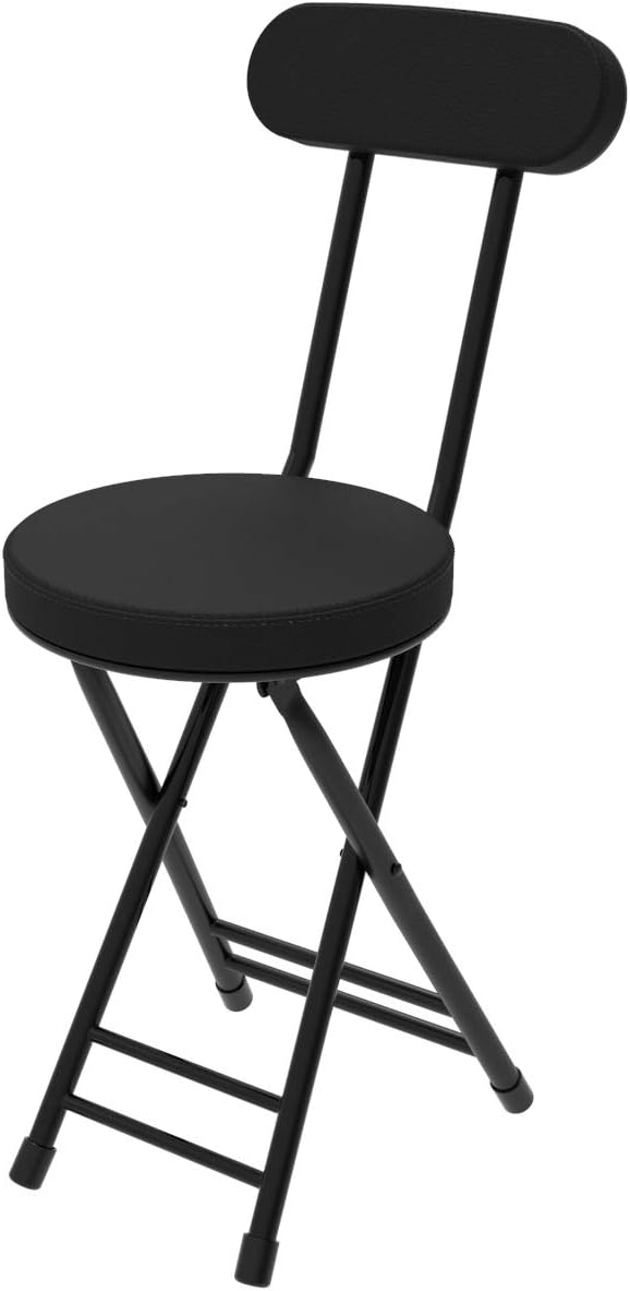 Folding Stool,Cushioned Padded Folding Stool 18.1 inch,Black Portable Heavy Duty Collapsible Padded Round Stool