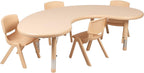 Flash Furniture 65x35 in Half-Moon Activity Table with 4 Chairs, Natural | Height Adjustable Table, Durable Construction, Commercial Use