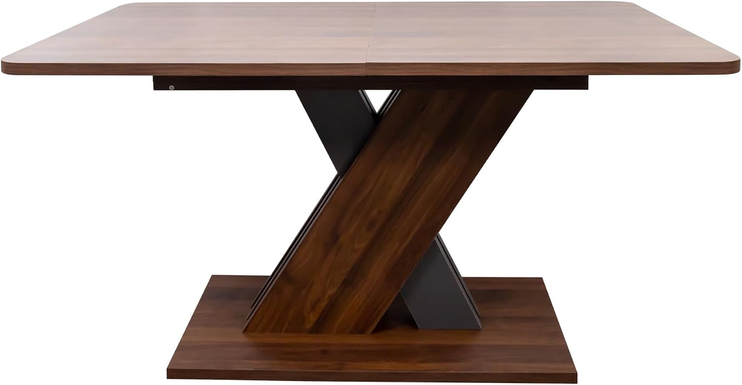 70.87'' Extendable Wood Dining Table, Modern Multifunctional Rectanglar Kitchen Dinner Table for Living Room Home Office, X-Shaped Base, Easy Assembly, Walnut