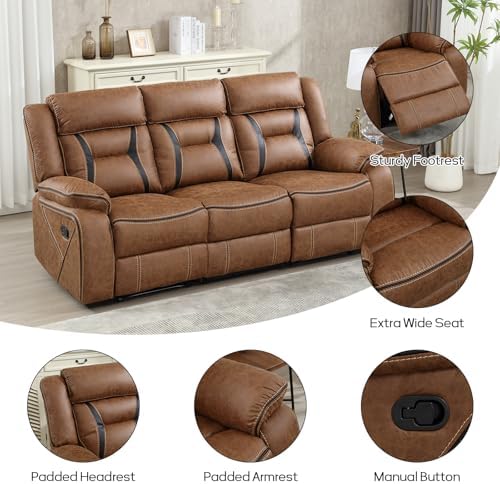 EBELLO Faux Leather Recliner Sofa Furniture Set for Living Room, Recliner Chair, Manual Loveseat, 3 Seat Recliniing Sofa Couch Set for Meeting Room, Brown