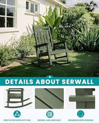 SERWALL Oversized Outdoor Rocking Chair Set of 2, HDPE Rocker for Adults, Patio Rocking Chairs for Porch, Avocado Green
