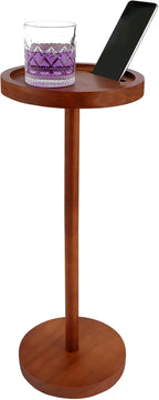 Pedestal Side Table With Weighted Base and 360 Rotating Phone Holder - Small Round Table for Living Room, Home Office, Small Spaces
