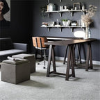 SIMPLIHOME Rockwood 17" Wide Vegan Leather Storage Ottoman in Grey | Distressed slate grey, contemporary ottoman with flip-over tray top and hidden storage; cube storage bench for living room.